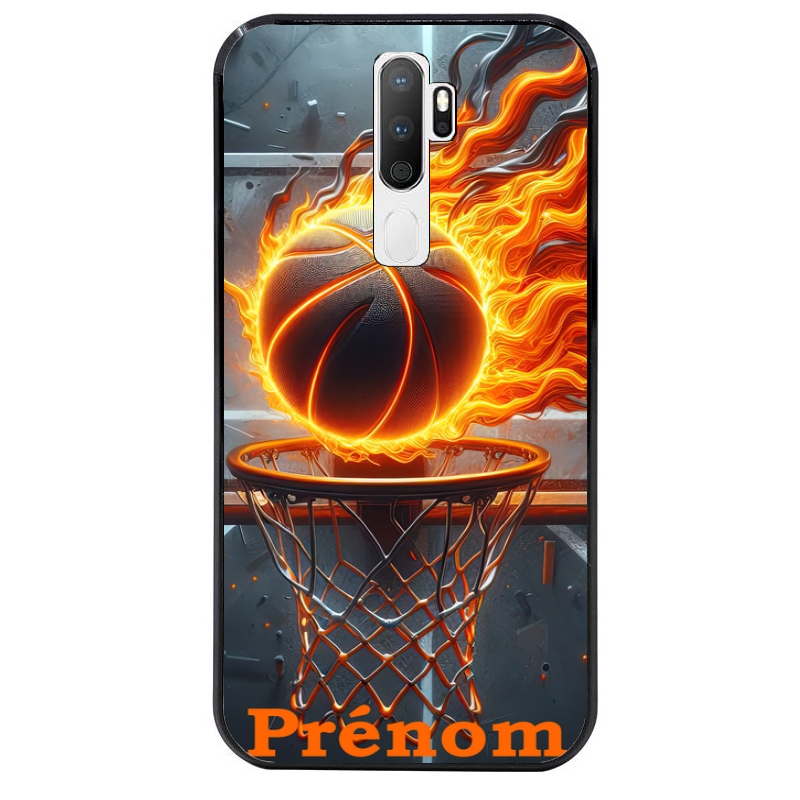 Coque noire taperso pour OPPO A5 A9 2020 avec motif basket flamme personnalisee protection antichoc personnalisée
