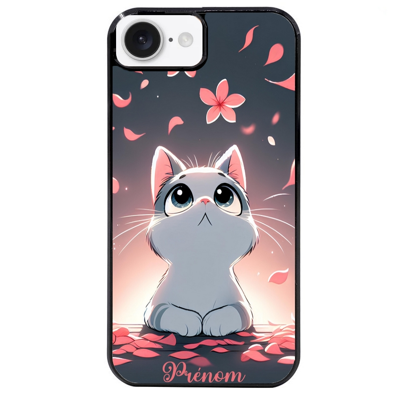 Coque noire taperso pour Iphone 17 17E AIR MAX PRO avec motif chat anime avec votre prenom protection antichoc personnalisée
