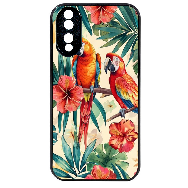 Coque noire taperso pour Honor 70 LITE 90 et LITE avec motif perroquet et fleurs protection antichoc personnalisée