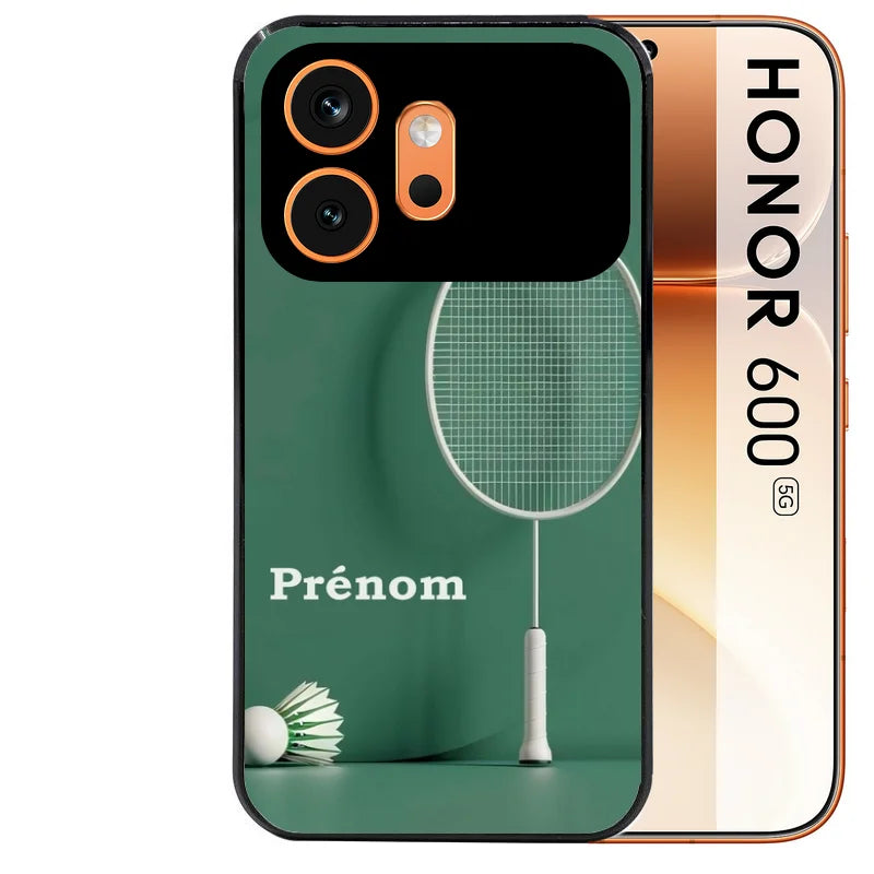 Coque noire taperso pour Honor 600 et 600 PRO avec motif badminton sport protection antichoc personnalisée