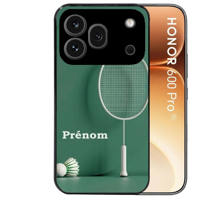 Coque noire taperso pour Honor 600 et 600 PRO avec motif badminton sport protection antichoc personnalisée