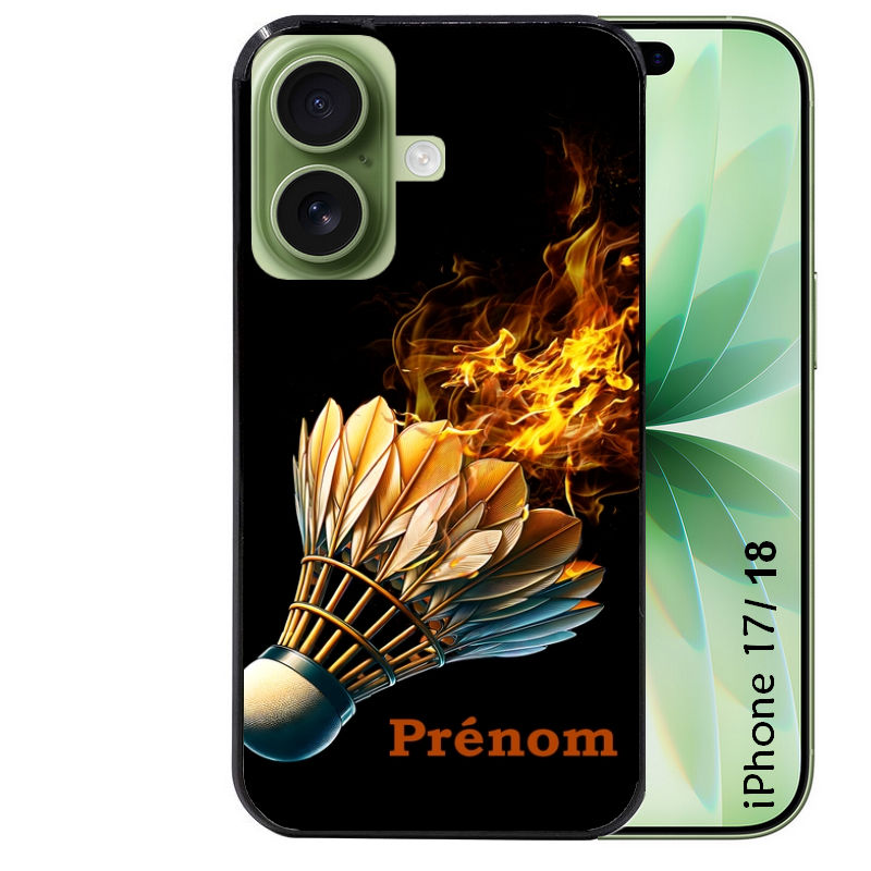 Coque pour Iphone 18 / PRO / PRO MAX / 18E personnalisée badminton flamme