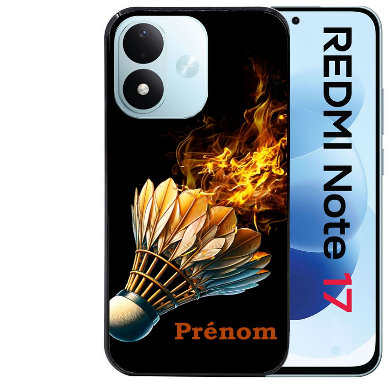 Coque pour Redmi Note 17 et PRO 4G 5G Max personnalisée badminton flamme