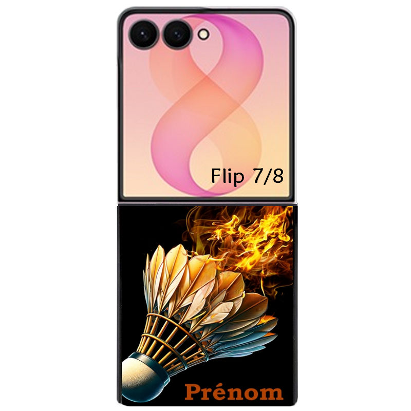 Coque pour Z FLIP 6 7 8 personnalisée badminton flamme