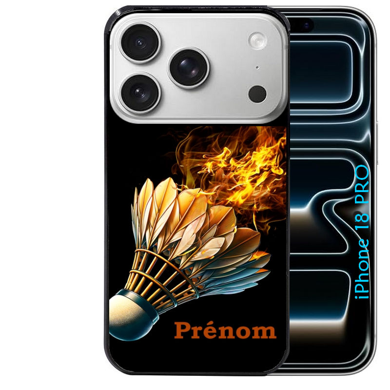 Coque pour Iphone 18 / PRO / PRO MAX / 18E personnalisée badminton flamme