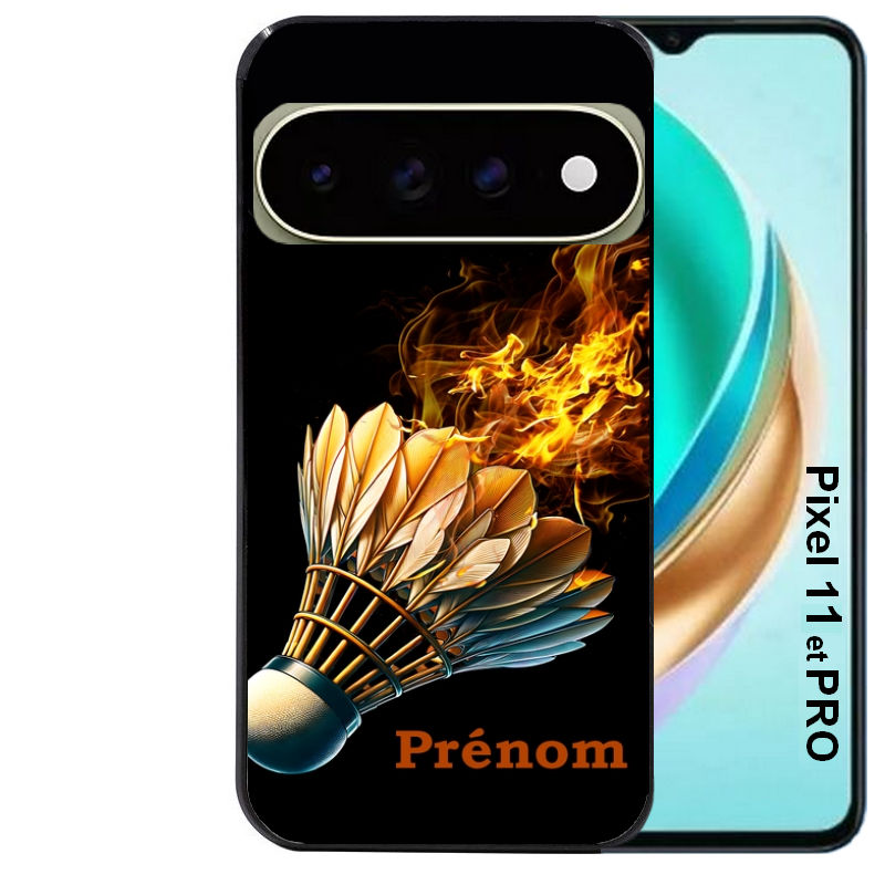 Coque pour Pixel 10 / 11 / PRO / XL personnalisée badminton flamme