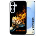 Coque pour Galaxy A08 A18 A28 A38 A58 personnalisée badminton flamme
