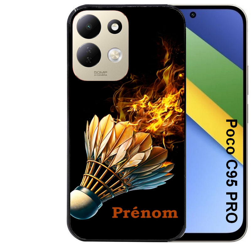 Coque pour POCO C95 PRO personnalisée badminton flamme