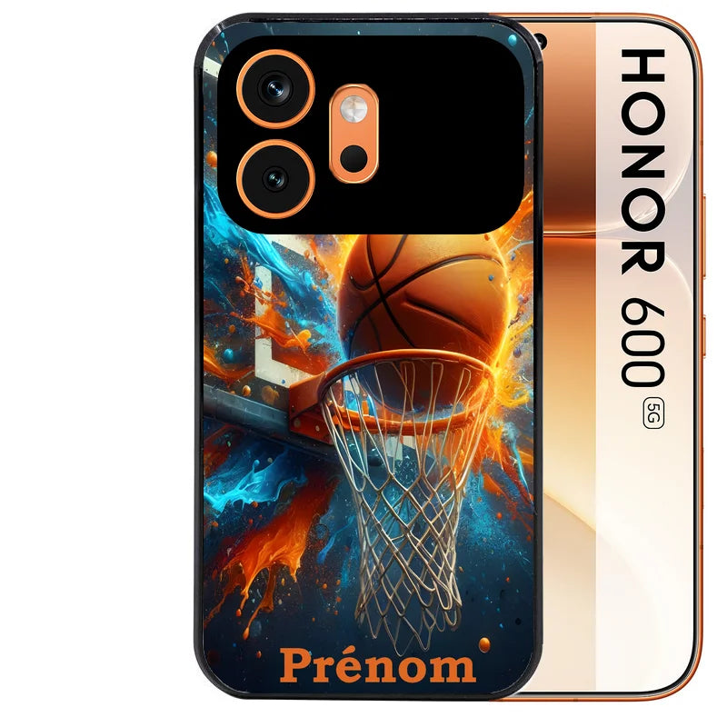Coque noire taperso pour Honor 600 et 600 PRO avec motif basket ball color protection antichoc personnalisée