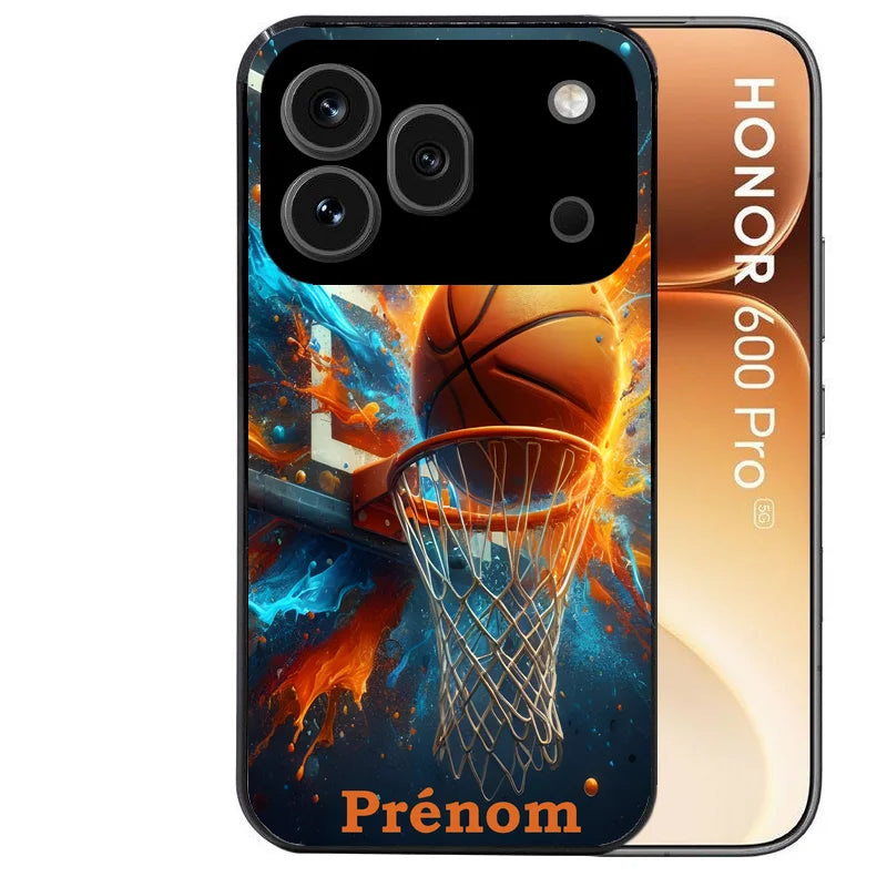 Coque noire taperso pour Honor 600 et 600 PRO avec motif basket ball color protection antichoc personnalisée