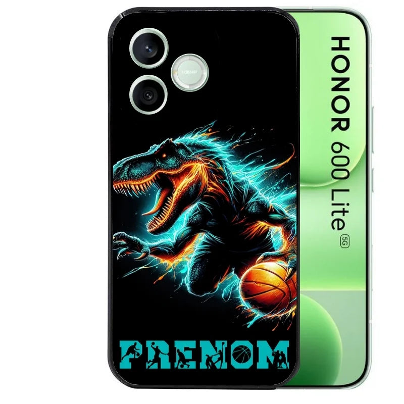 Coque noire pour Honor 600 LITE avec motif basket et dino personnaliséee protection antichoc personnalisée