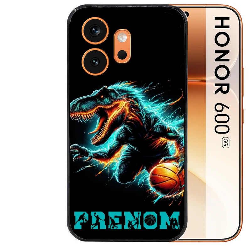 Coque noire taperso pour Honor 600 et 600 PRO avec motif basket et dino personnalisee protection antichoc personnalisée