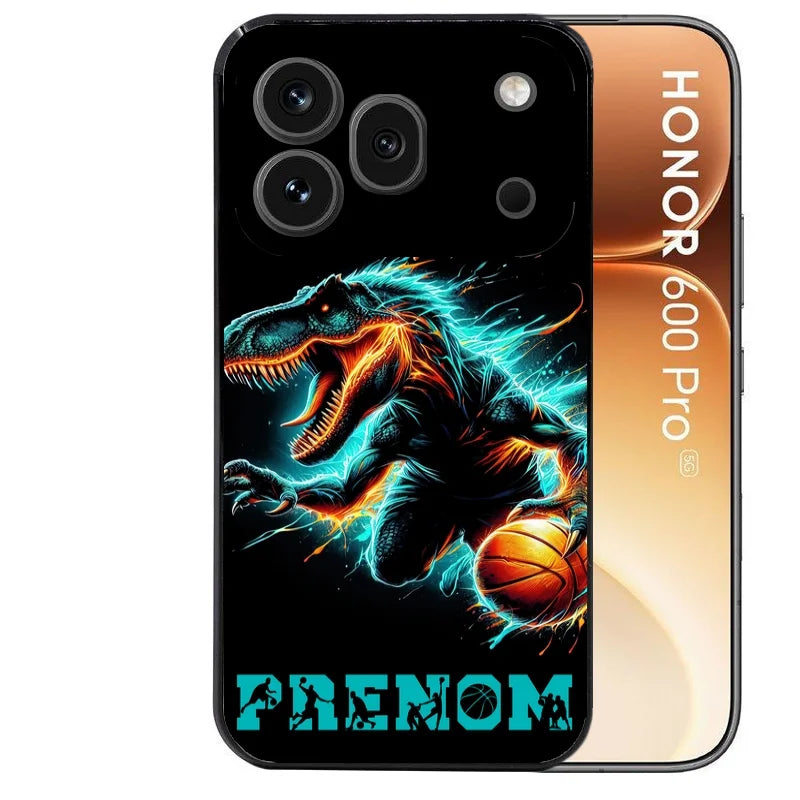 Coque noire taperso pour Honor 600 et 600 PRO avec motif basket et dino personnalisee protection antichoc personnalisée