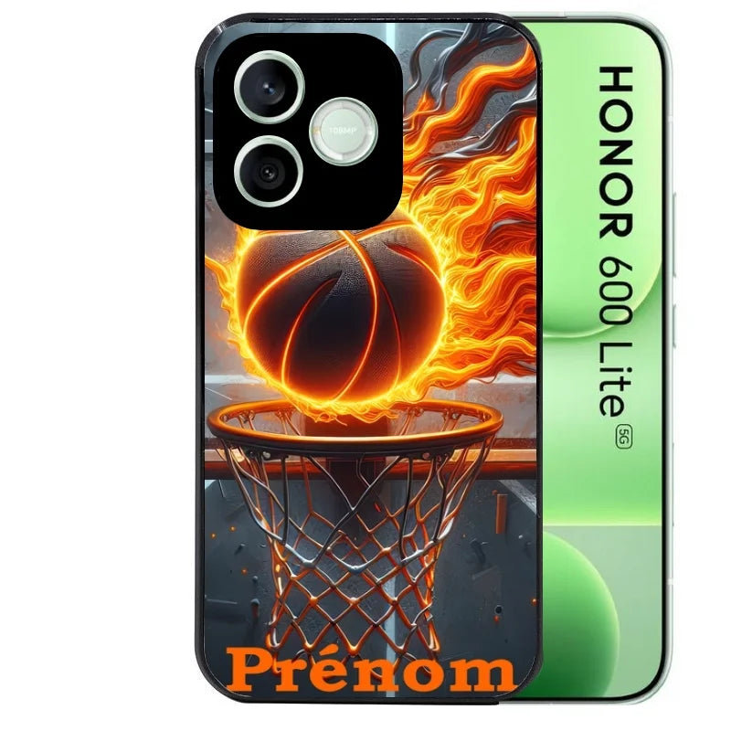 Coque noire pour Honor 600 LITE avec motif basket flamme personnaliséee protection antichoc personnalisée
