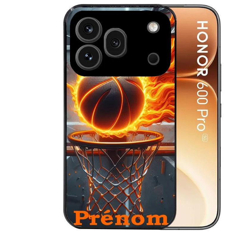 Coque noire taperso pour Honor 600 et 600 PRO avec motif basket flamme personnalisee protection antichoc personnalisée