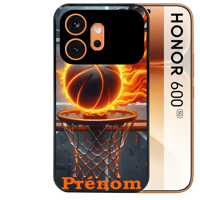 Coque noire taperso pour Honor 600 et 600 PRO avec motif basket flamme personnalisee protection antichoc personnalisée
