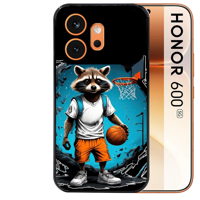 Coque noire taperso pour Honor 600 et 600 PRO avec motif basket racoon protection antichoc personnalisée