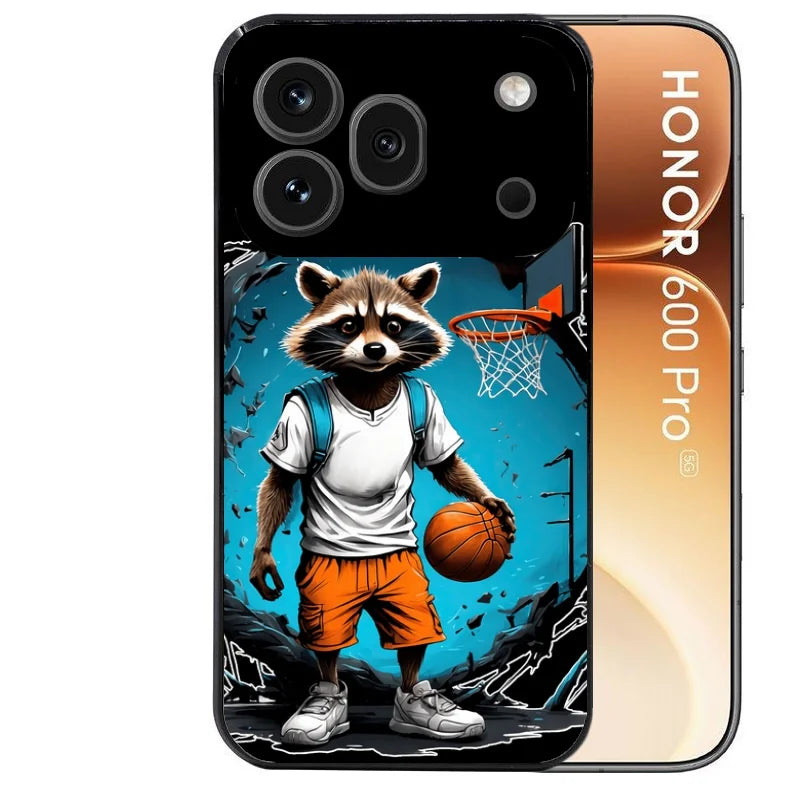 Coque noire taperso pour Honor 600 et 600 PRO avec motif basket racoon protection antichoc personnalisée
