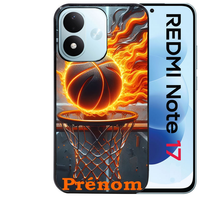 Coque pour Redmi Note 17 et PRO 4G 5G Max personnalisée basket flamme