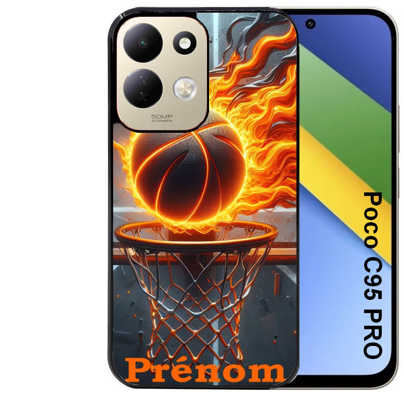 Coque pour POCO C95 PRO personnalisée basket flamme