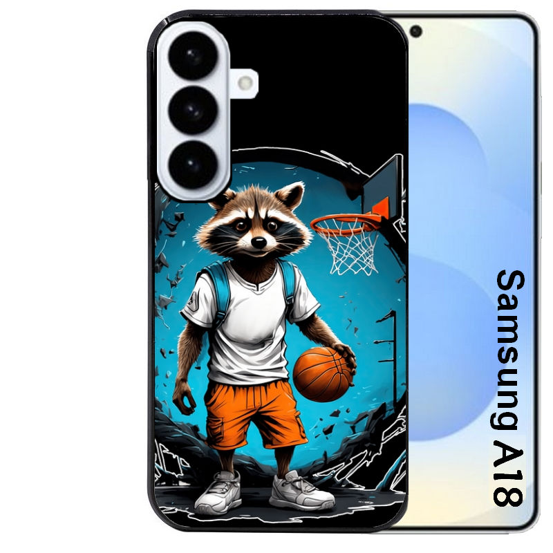 Coque pour Galaxy A08 A18 A28 A38 A58 basket racoon