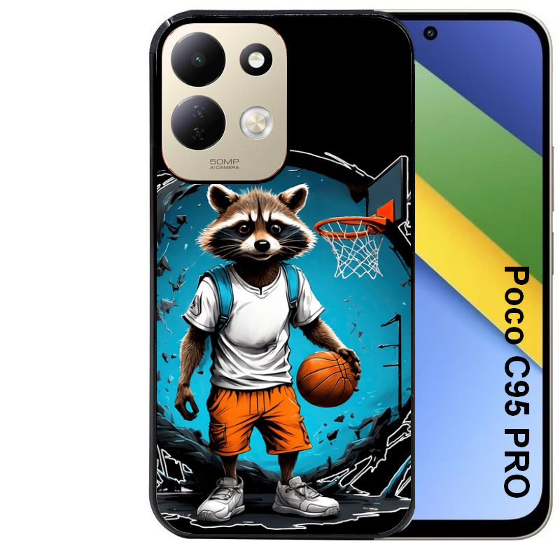 Coque pour POCO C95 PRO basket racoon