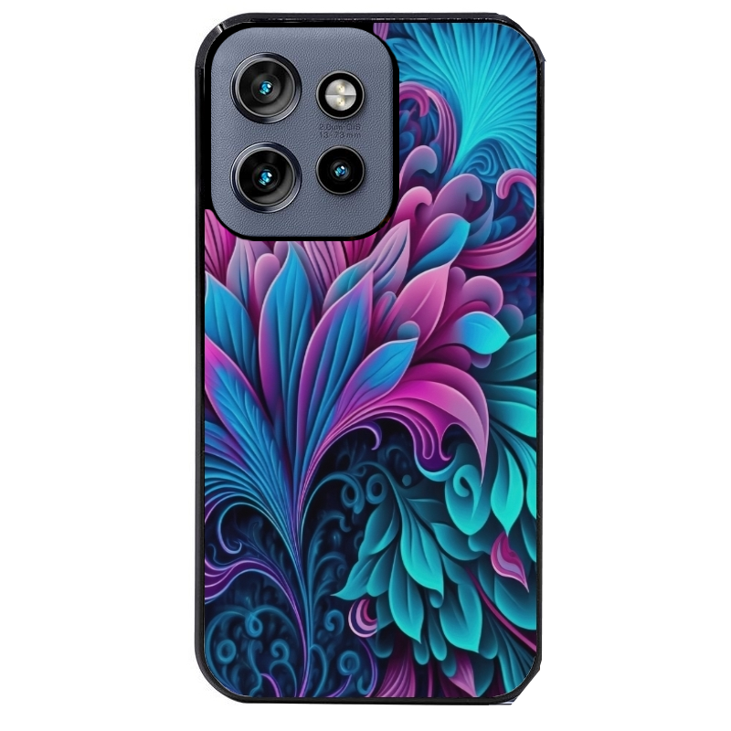 Coque noire taperso pour Moto Edge 60 et Neo Fusion Pro avec motif tropical violet et des fleurs protection antichoc personnalisée