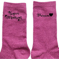 Chaussettes personnalisée paillettes rose motif super maman