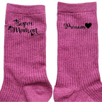 Chaussettes personnalisée paillettes rose motif super maman