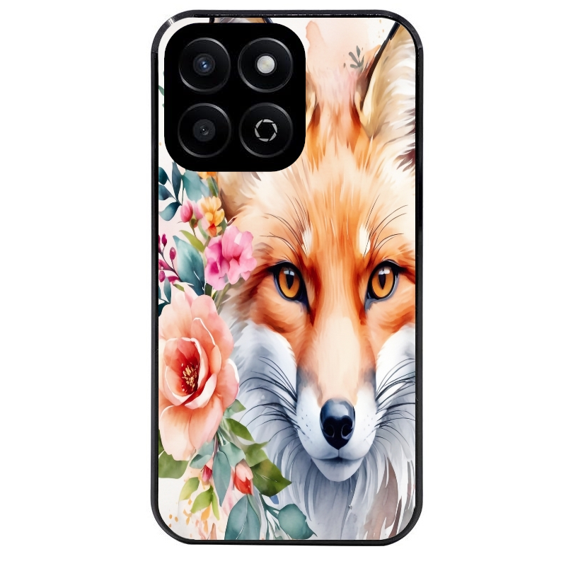 Coque noire taperso pour Honor 70 LITE 90 et LITE avec motif renard fox et fleurs protection antichoc personnalisée