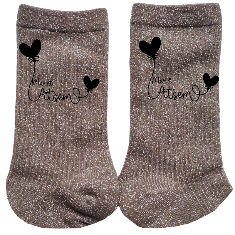 Chaussettes paillettes bronze motif merci atsem