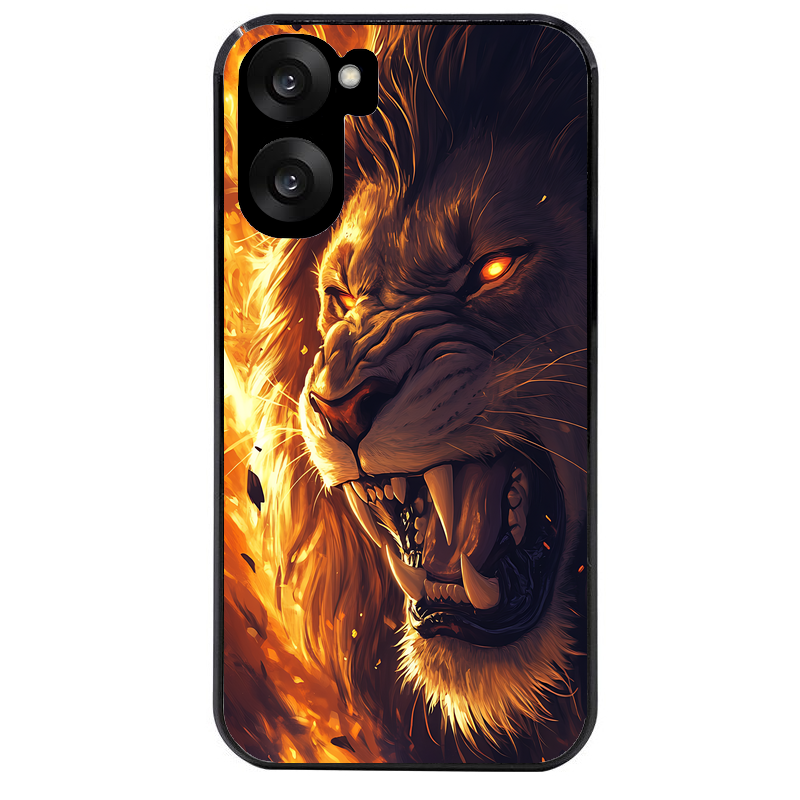 Coque noire taperso pour OnePlus Nord CE5 avec motif lion flamme protection antichoc personnalisée