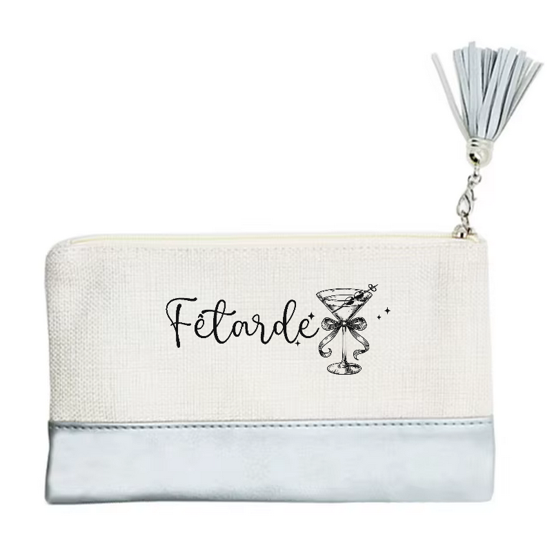 Pochette motif fetarde en toile et simili cuir