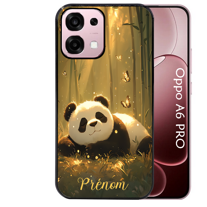 Coque noire taperso pour OPPO A6 PRO 4G et 5G avec motif panda et papillon personnalisee protection antichoc personnalisée