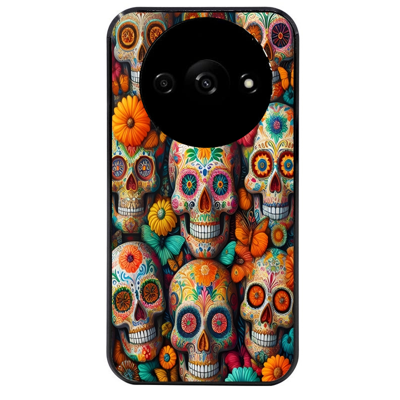 Coque noire taperso pour Redmi A3 avec motif mort mexicaine papillon protection antichoc personnalisée