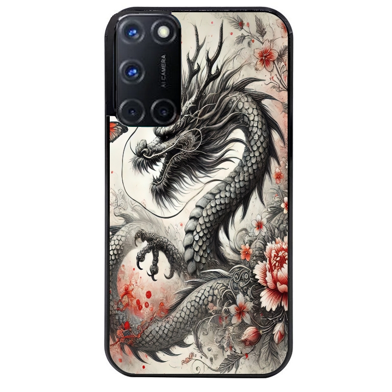 Coque noire taperso pour OPPO A72 4G avec motif dragon japan protection antichoc personnalisée