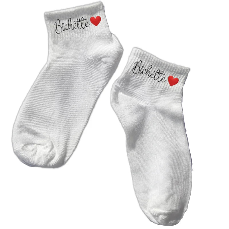 Chaussette courte bichette disponible en blanc, rose, vert, jaune, violet et bleu