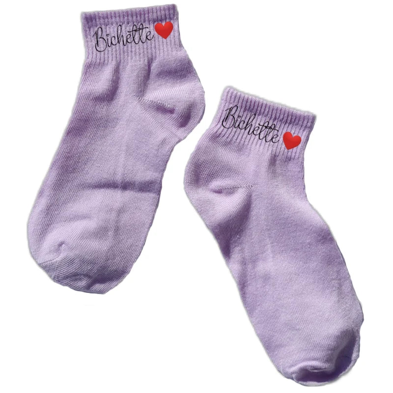 Chaussette courte bichette disponible en blanc, rose, vert, jaune, violet et bleu
