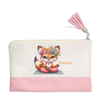 Pochette personnalisée motif fox renard yoga en toile et simili cuir personnalisée