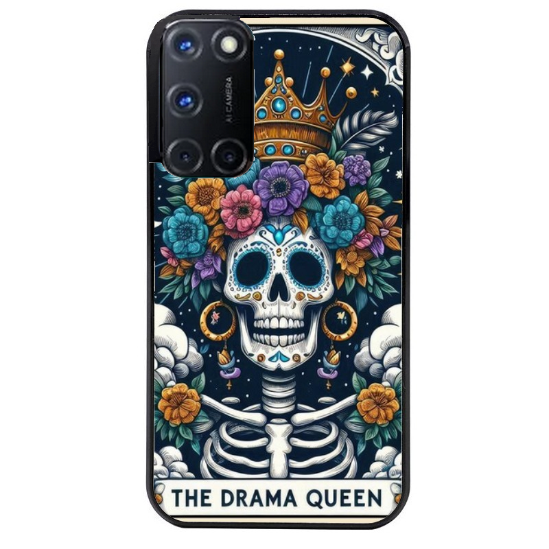 Coque noire taperso pour OPPO Reno 8 LITE avec motif tete de mort drama queen protection antichoc personnalisée