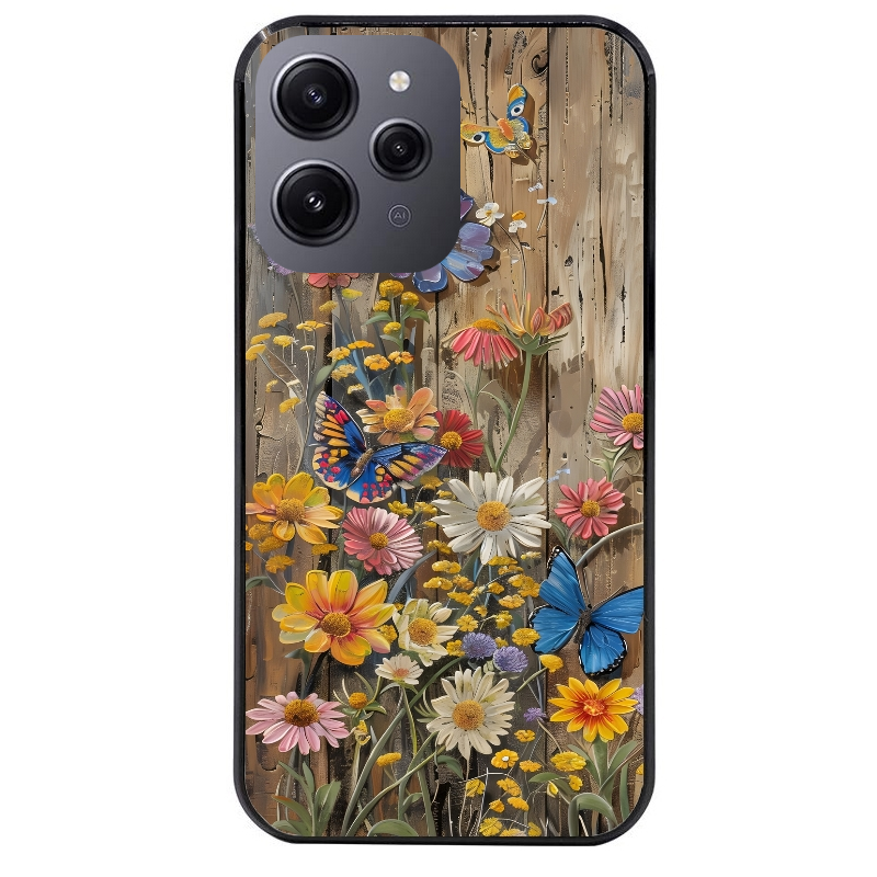 Coque noire taperso pour Redmi 12 4G et 5G avec motif bois et papillon 1 protection antichoc personnalisée