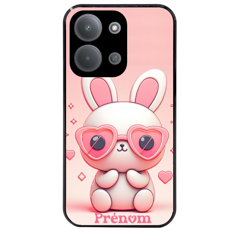 Coque noire taperso pour POCO C85 avec motif lapin lunettes personnalisee protection antichoc personnalisée