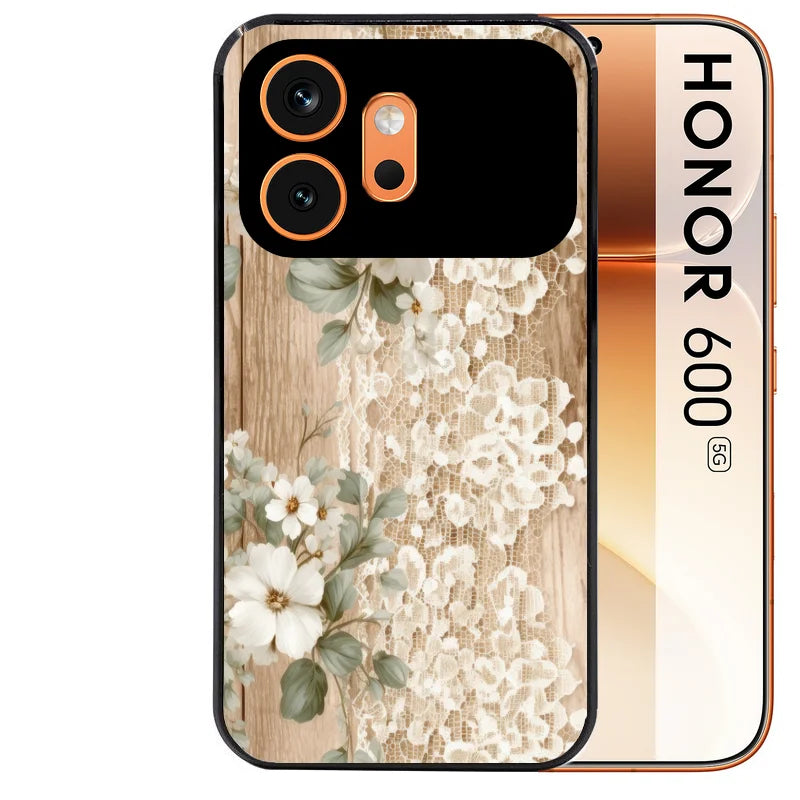 Coque noire taperso pour Honor 600 et 600 PRO avec motif bois et dentelle 1 protection antichoc personnalisée