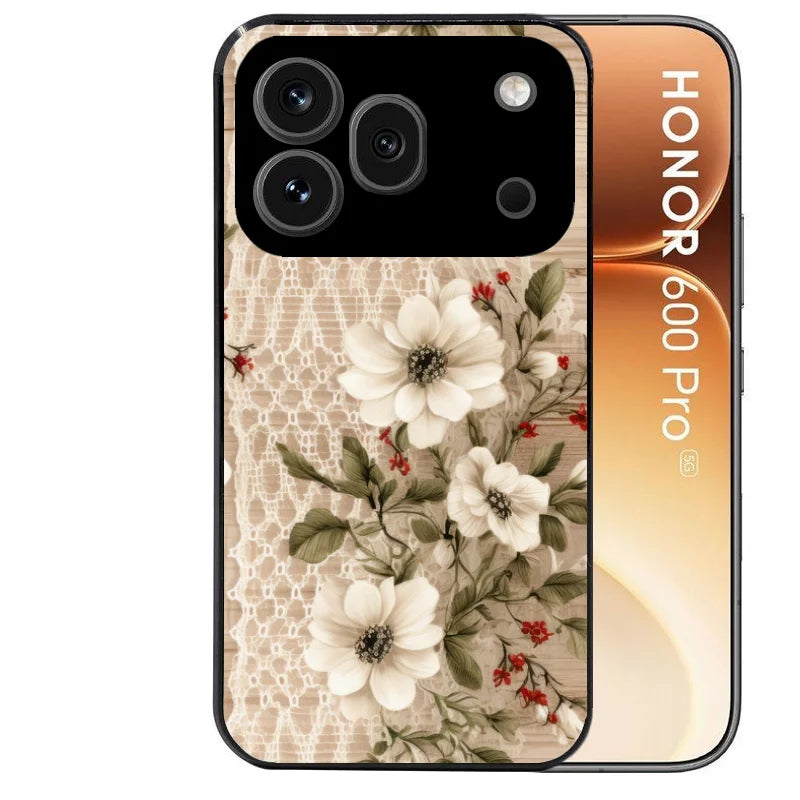 Coque noire taperso pour Honor 600 et 600 PRO avec motif bois et dentelle 2 protection antichoc personnalisée