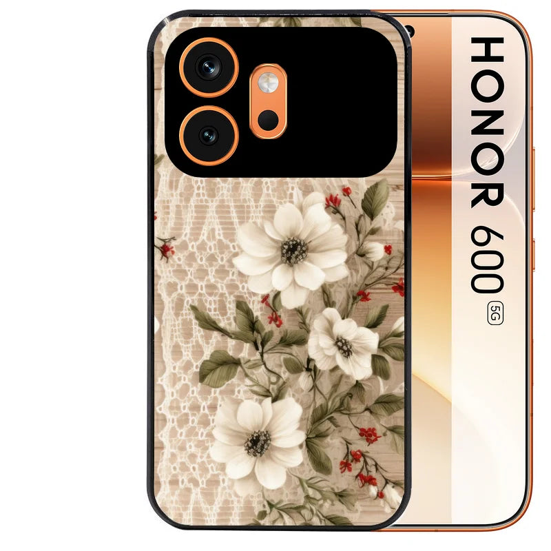 Coque noire taperso pour Honor 600 et 600 PRO avec motif bois et dentelle 2 protection antichoc personnalisée