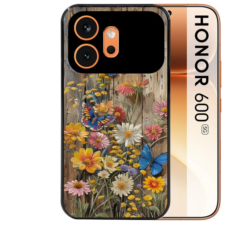 Coque noire taperso pour Honor 600 et 600 PRO avec motif bois et papillon 1 protection antichoc personnalisée