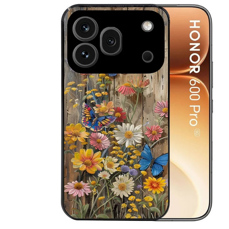 Coque noire taperso pour Honor 600 et 600 PRO avec motif bois et papillon 1 protection antichoc personnalisée