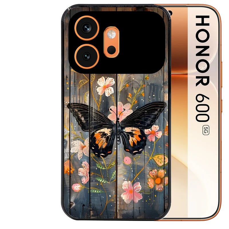 Coque noire taperso pour Honor 600 et 600 PRO avec motif bois et papillon 2 protection antichoc personnalisée