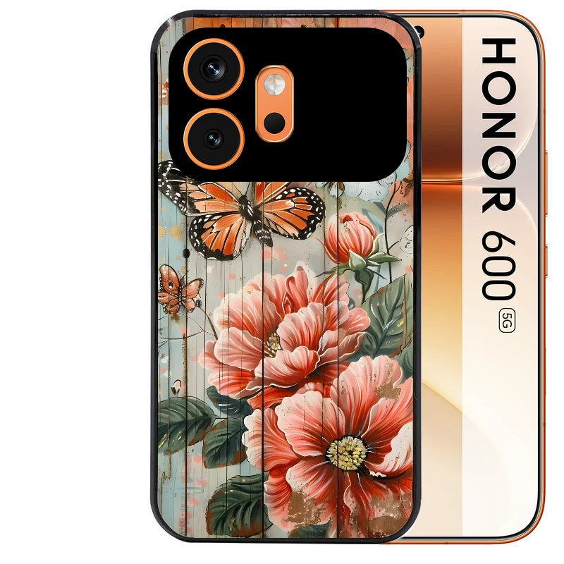 Coque noire taperso pour Honor 600 et 600 PRO avec motif bois et papillon 3 protection antichoc personnalisée