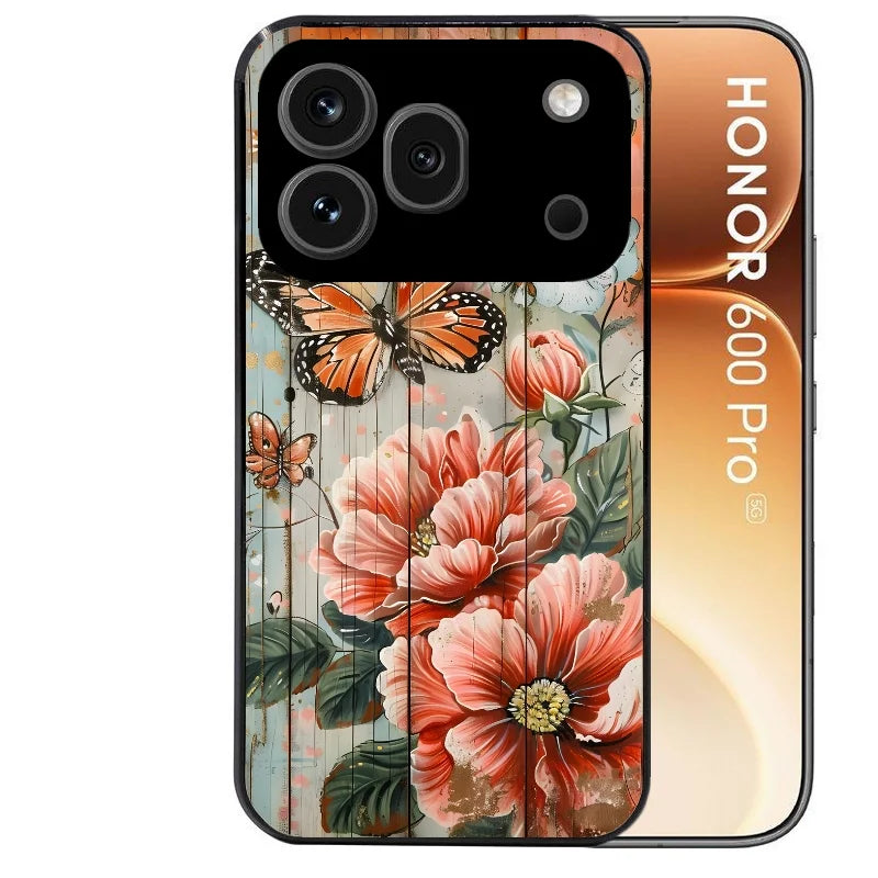 Coque noire taperso pour Honor 600 et 600 PRO avec motif bois et papillon 3 protection antichoc personnalisée